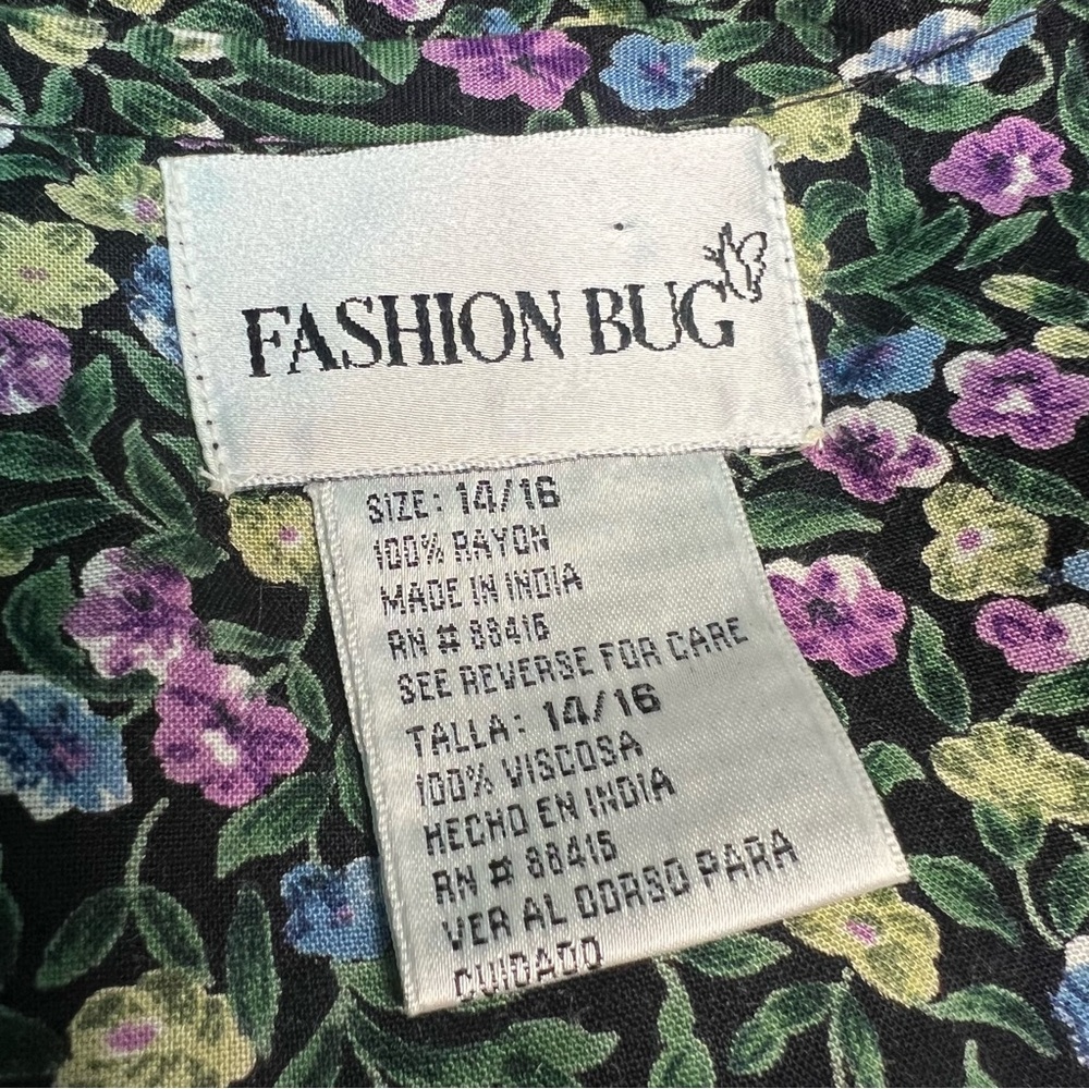 Vintage 90s Fashion Bug 14/16 1X Rayon Floral Dress Sleeveless Button Down Y2K - Picture 8 of 9